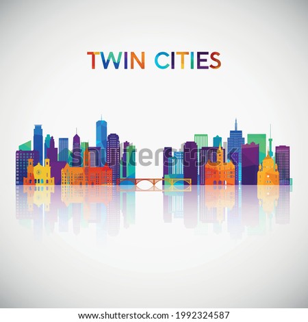 Twin cities skyline silhouette in colorful geometric style. Symbol for your design. Vector illustration.