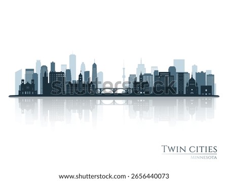 Twin Cities skyline silhouette with reflection. Landscape Twin Cities, Minnesota. Vector illustration.
