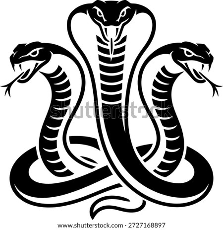 Twin cobra snake logo vector in black style symbolizing power, protection, danger, and strength, ideal for tattoo, sport team, security brand, or emblem design. Stock photo © 