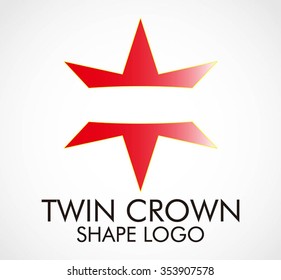 Twin crown of mirror abstract vector and logo design or template king business icon of company identity symbol concept