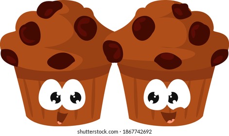 Twin cupcakes, illustration, vector on white background.