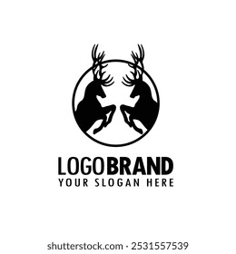 twin deer logo silhouette illustration. two deer wanting to gore. flying deer. vector