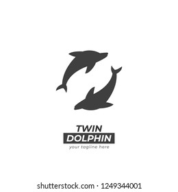 Twin Dolphin logo icon in silhouette circle formation