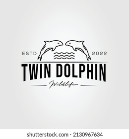 twin dolphin or ocean whale logo vector illustration design