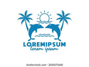 Twin dolphins beach line art with lorem ipsum text design