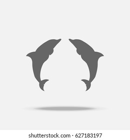 Twin Dolphins Flat design vector icon with shadow