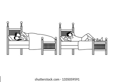 twin dormitory and couple coodle bed in black and white