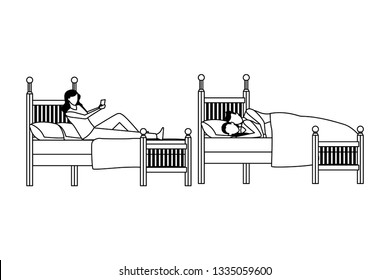twin dormitory and couple coodle bed in black and white
