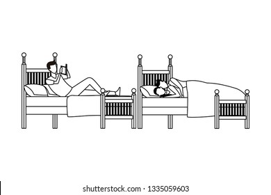 twin dormitory and couple coodle bed in black and white