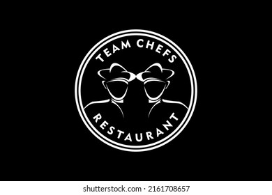 Twin Double Chefs Team For Restaurant Cafe Bar Classic Vintage Logo Design