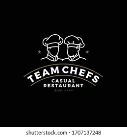 Twin Double Chefs Team wears Toque Hat for Restaurant Cafe Bar Bakery Classic Vintage Logo design