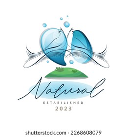 Twin Dove bird nature water droplet outline luxury beauty logo template design for brand or company