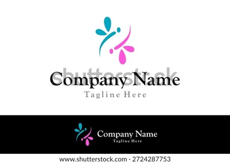 twin dragonfly logo design vector with flat style 