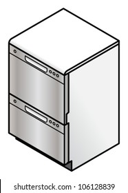 A twin drawer stainless steel dishwasher.