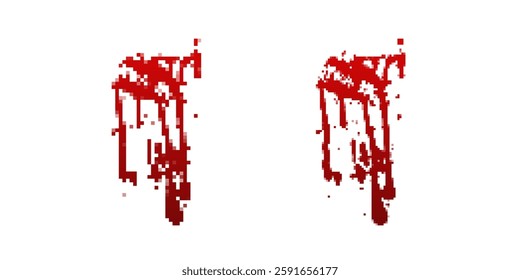 Twin drips of red paint create an abstract design with clean lines and vivid color contrast.