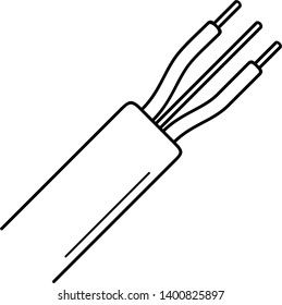 Twin and earth cable. Vector outline icon isolated on white background.