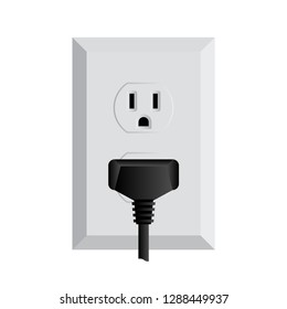 Twin electrical socket with electric black plug. Vector illustration icon.