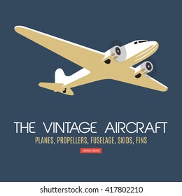 Twin engine passenger plane. For label and banners. Vintage style. Vector illustration.