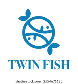 twin fish flat minimalist logo design