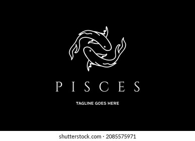 Twin Fish Line Outline for Pisces Zodiac Logo Design Vector