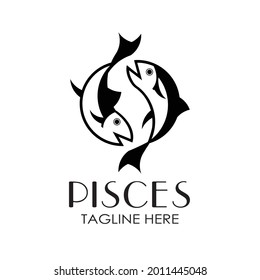 Twin fish silhouette illustration Pisces zodiac horoscope for vintage retro classic fishing seafood restaurant logo design vector