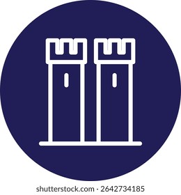 Twin Fortress Towers on Blue Circle Background