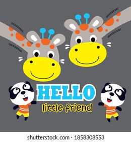 twin giraffes and friends are having fun,cartoon vector illustration 