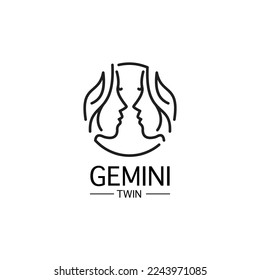 Zwillingsmädchen, gemini Innen Kreis Linie Art Stil. Vektorlogo-Symbol 