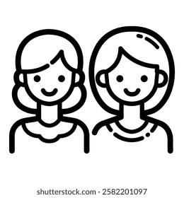 Twin Girls Outline Icon Isolated On White Background