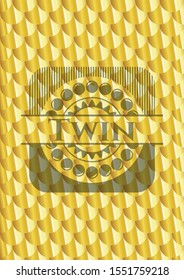 Twin gold badge. Scales pattern. Vector Illustration. Detailed.