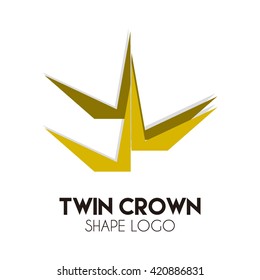 Twin golden crown abstract vector and logo design