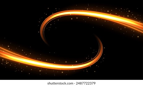 Twin Golden Motion Light Trails, Long Time Exposure Motion Blur Effect, Vector Illustration