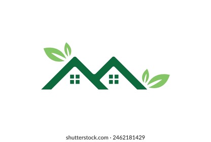 Twin Green Home mit Blatt-Logo Vektorgrafik Bild