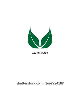 Twin green leaf illustration. Save our planet logo concept isolated on white background. Nature logo design template. Save the earth. Save our planet.