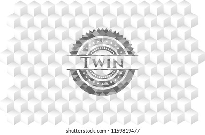 Twin grey badge with geometric cube white background