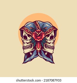 Twin Grim Reaper Retro Illustration For Merchandise