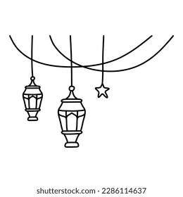 linterna colgante gemela y estrella con decoración por cable contorno estilo de ilustración de doodle dibujado a mano para adorno y decoración