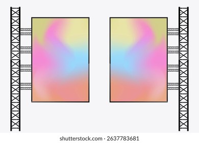 The twin hanging LED Screen Mockup in the column for advertising light box, A realistic big LED screen. and Illuminated technology lightbox with empty spaces