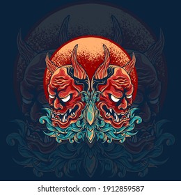 Twin Hannya mask japanese illustration for your merchandise or business