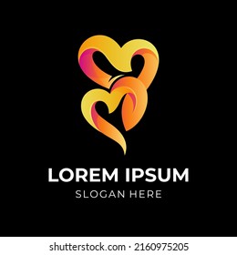 plantilla de logotipo de corazón gemelo con estilo de color naranja 3d