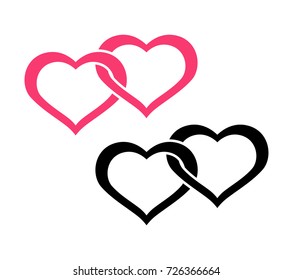 Twin Hearts - Flat Logo, Symbol of Betrothal. Vector Illustration isolated on white background.