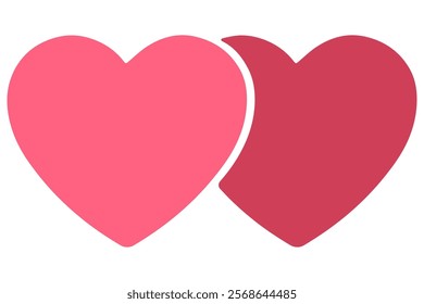 Twin hearts in pink and red symbolize love, affection, and connection, designed in a cute vector style for Valentine's Day, featuring a love and romance concept, isolated icon on a white background.