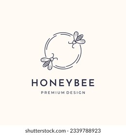 gemelo de la línea de abejas de miel logotipo vector diseño de ilustración minimalista, mosca de abeja de miel hermoso diseño de logotipo