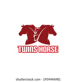 TWIN HORSE HEADS logo, silhouette of red head horse logo vector illustrations