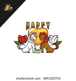 Twin horse with valentine concept design vector template