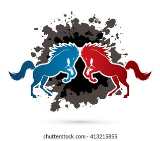 Twin horses designed on grunge ink background graphic vector.