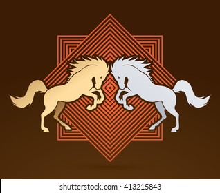 Twin horses designed on line square background graphic vector.