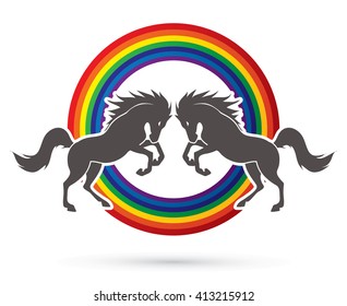 Twin horses designed on rainbows background graphic vector.