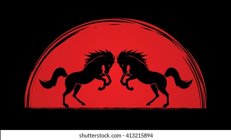 Twin horses designed on sunlight background graphic vector.