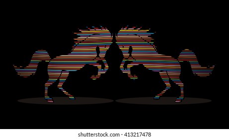 Twin horses designed using colorful line graphic vector.